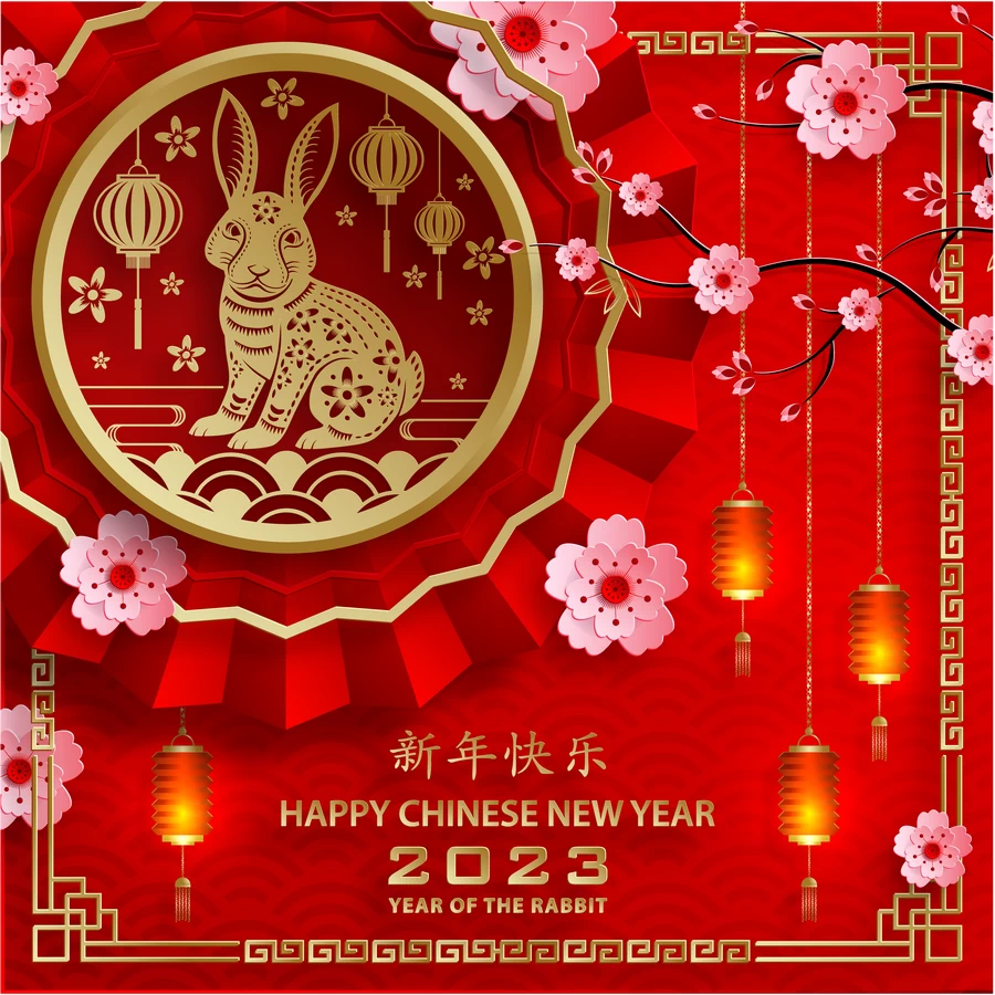 2023兔年中国风新年春节剪纸风节日宣传插画海报背景展板AI素材【064】